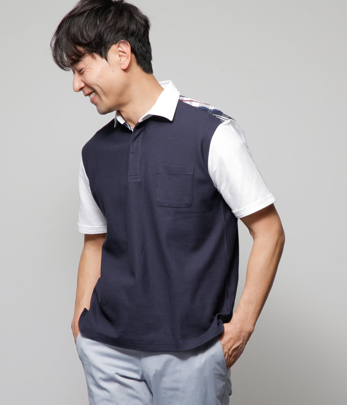 【吸水速乾】COOL COMFORT ハニカム ニューヨーカータータン 切替ポロシャツ トップス、シャツ