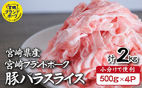 【毎月数量限定受付】国産　豚　みやざきブランドポーク　バラスライス　２キロ（国産　豚肉　豚バラ肉　生姜焼き　焼肉　スライス　限定　小分け　宮崎　冷凍）
