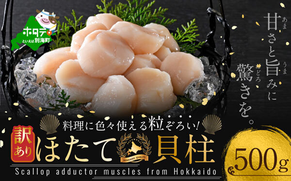 【１０／１～寄付額改定】大人気　訳あり　北海道産　冷凍　ホタテ　５００ｇ　ほたて　ホタテ　帆立　貝柱　　海鮮　魚介類　刺身　大粒　天然　海鮮　　ランキング　大人気　人気　おすすめ　訳あり　）