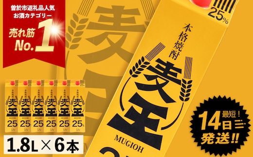 ≪鹿児島本格麦焼酎≫麦王パック（１．８Ｌ×６本・計１０．８Ｌ）　麦焼酎　お酒　セット【岩川醸造】Ａ３９３－ｖ０２
